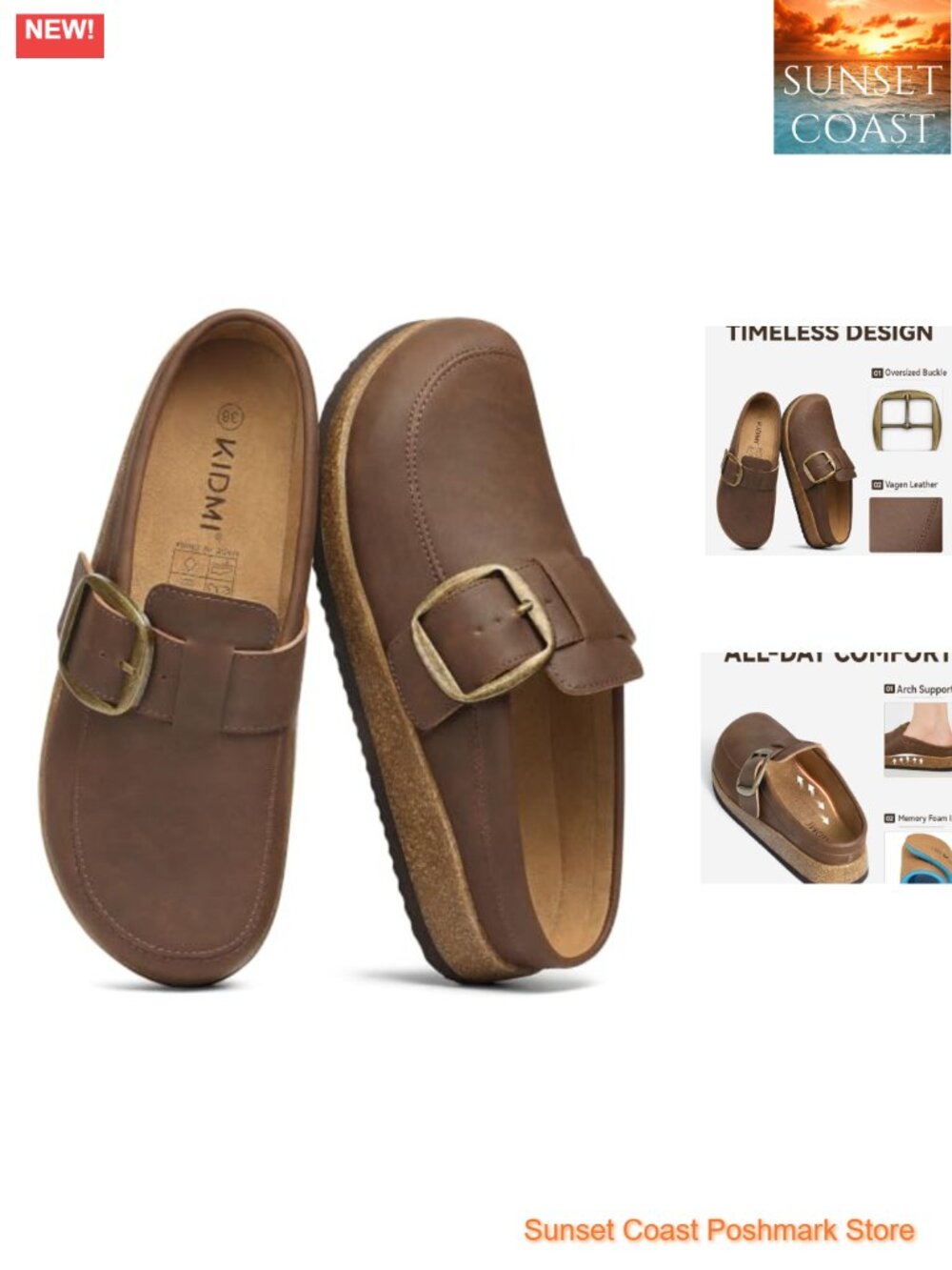 Oversized Buckle Vegan Leather Slip On Clogs